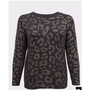 Torrid Pullover Sweater Women's Plus 1x Animal Print Leopard Metallic Gold Glam